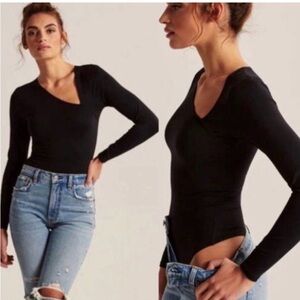 Abercrombie & Fitch Black Long Sleeve Asymmetrical Bodysuit
